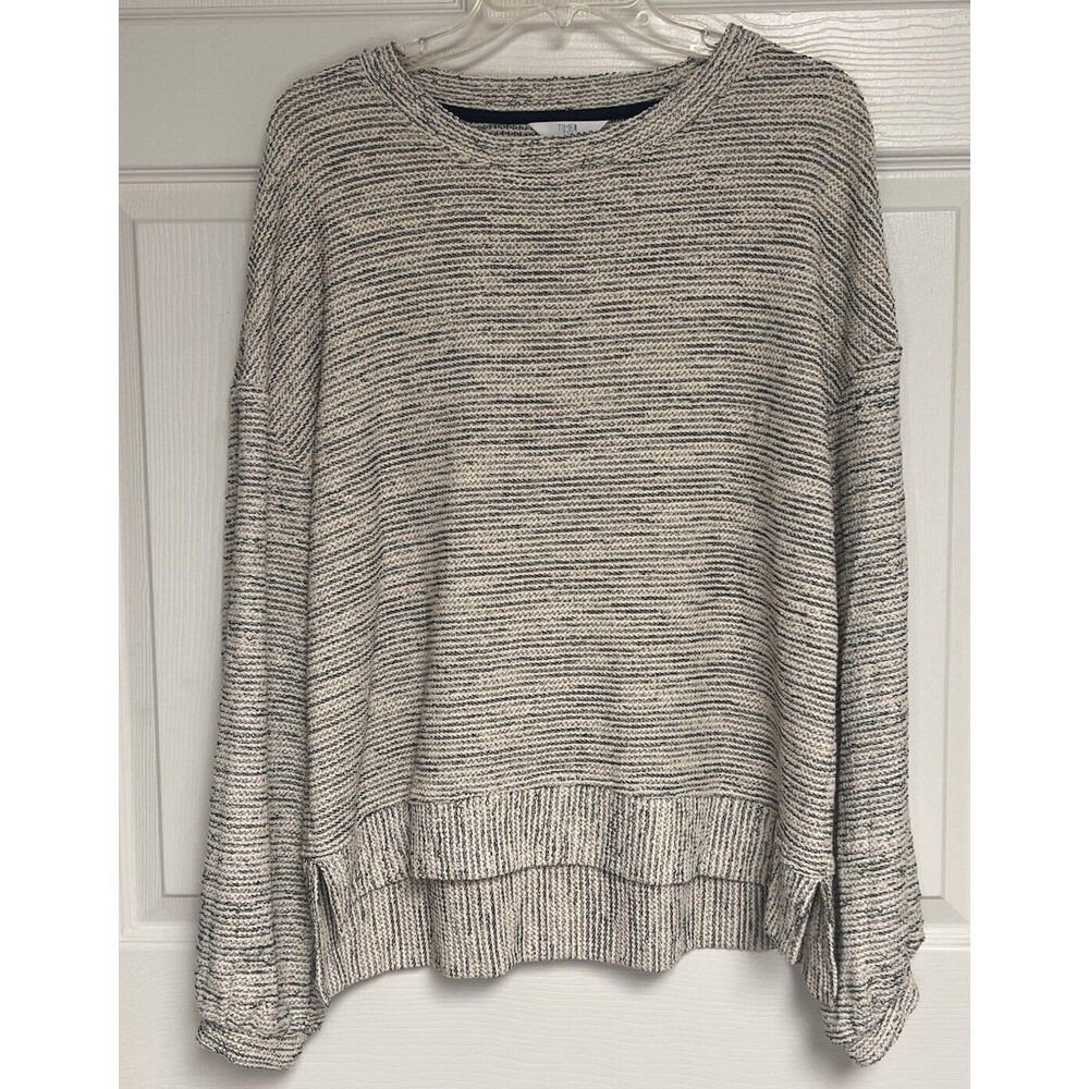 Time and Tru Women's Long Sleeve Drop Shoulder Top Navy White Large 12-14 - Picture 2 of 9
